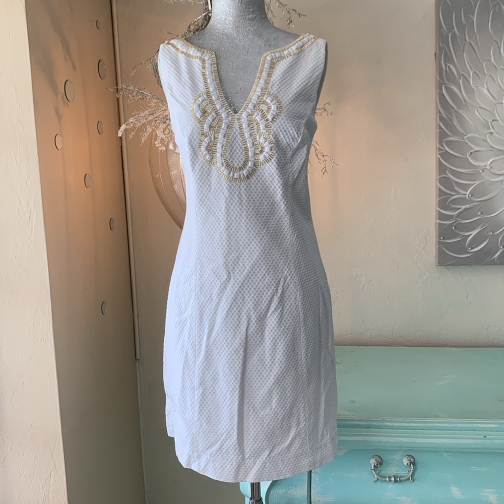 Lilly Pulitzer White cotton white gold and white embellishments size 8 - Picture 2 of 11
